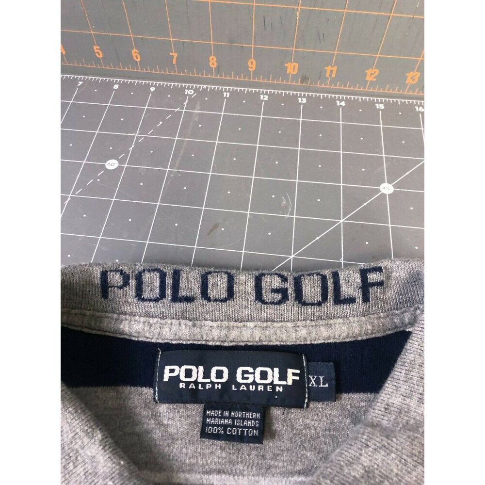Ralph Lauren Polo Golf Men's Navy/Grey/Cream Striped 100% Cotton Polo Shirt XL - Picture 5 of 5